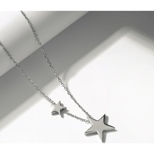PRC9 925 Sterling Silver double Stars Pendants Necklace Trendy Elegant Necklaces Fine Jewelry for Women