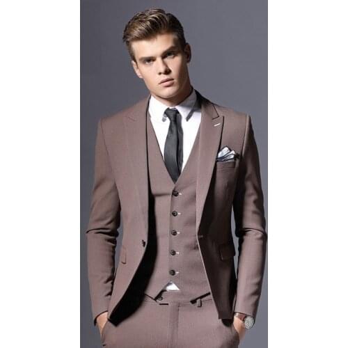 Slim Fit Mens Party Causal Tailored Tuxedo Suit Costume Homme Groom Businesss Men Suit Three Pieces Set Jacket Vest Pants