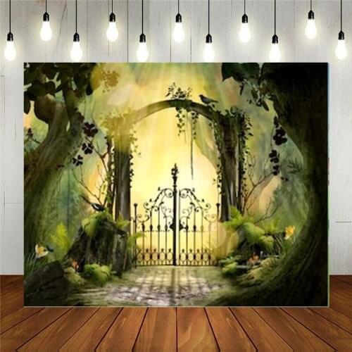 Photo Studio Props Photography Vinyl Backdrop Archway In An Enchanted Garden Landscape With Big Old Rees Birthday Decoration