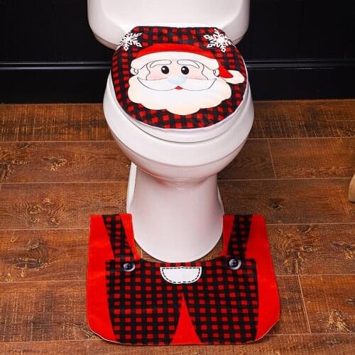 Christmas Toilet Decoration Santa Claus Bathroom Mat Christmas Toilet Seat & Cover Christmas Toilet Lid New Year Xmas Decoration