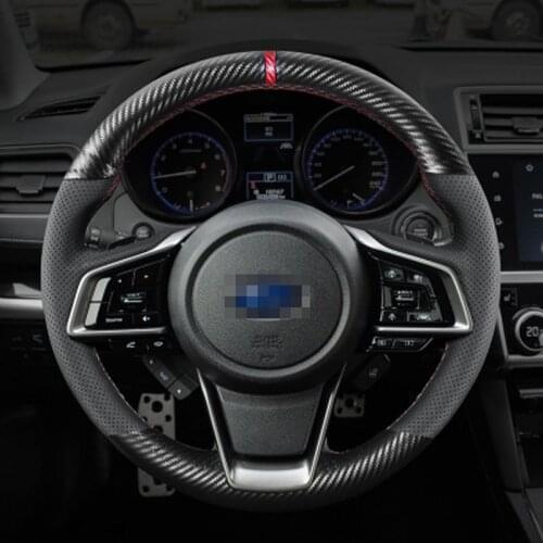 Carbon Fiber Black Leather Hand sewing Car Steering Wheel Cover for Subaru XV BRZ WRX Forester Legacy outback impreza