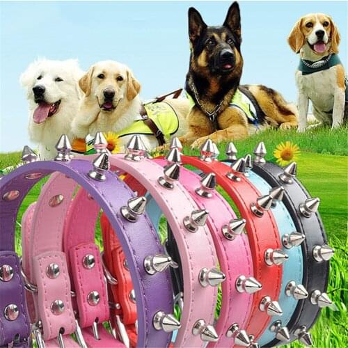 Spiked Studded Dog Collars Punk Rivet PU Leather Necklace For Small Medium Large Dogs Adjustable Anti-Bite Pet Neck Strap