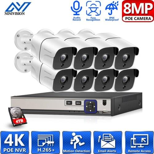 H.265 4CH 5MP POE NVR Kit CCTV System Email Alarm Face Detection AI POE IP Camera IR Outdoor Video Security Surveillance Set