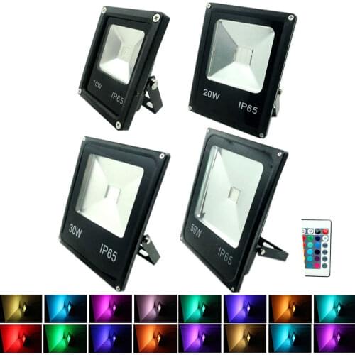 1pcs Reflector Led RGB Floodlights 10W 20W 30W 50W Flood Lighting IP65 Outdoor 85-265V Spotlights+ Remote Controller Spot Garden