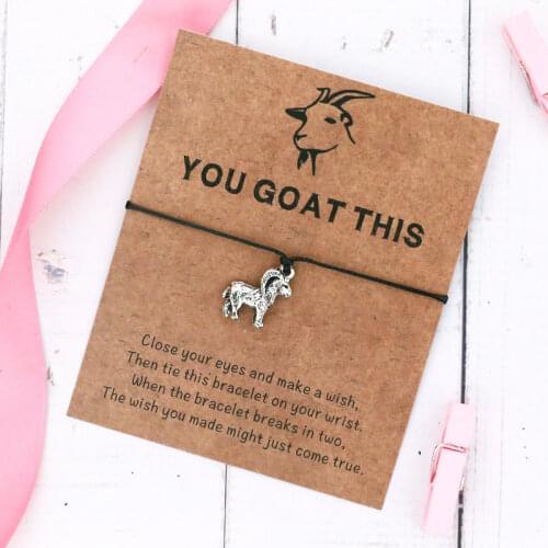 Vintage You Goat This Wish Bracelet Goat Animal Charm Wish Card Friendship Bracelets Goat Jewelry for Women Men Friend Gift
