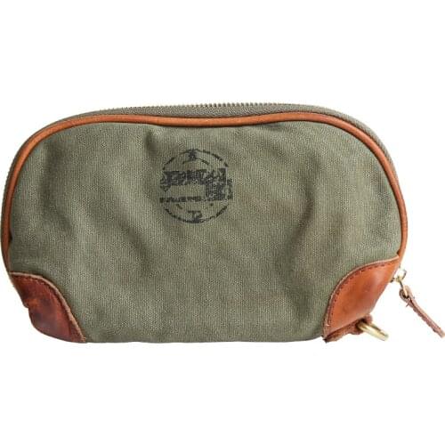 Vintage men canvas+leather handmade casual zipper wash bag waterproof cosmetic bag