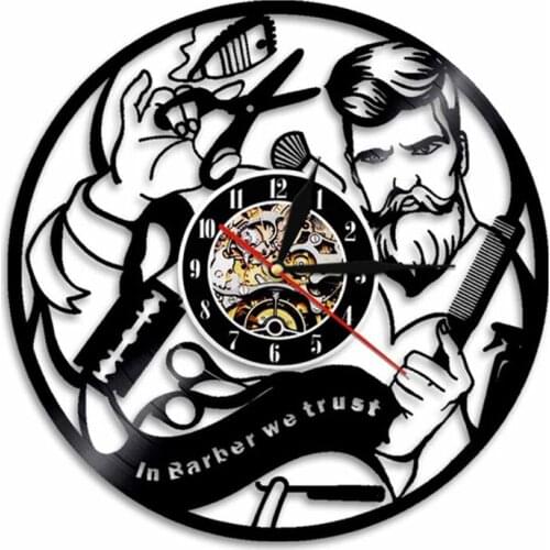 Vintage Barber Shop Vinyl Record Wall Clock Haircut Hipster Man Cave Decor Hair Salon Beauty Sign Hairdressers Handicraft Clock