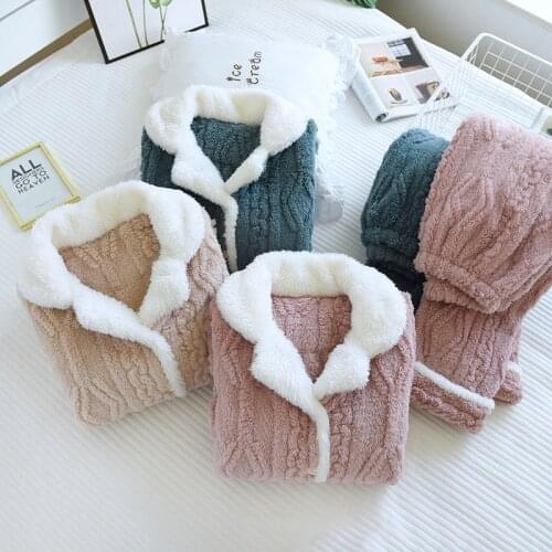 Fdfklak High Quality Coral Fleece Pajamas Thick Korean Flannel Home Suit For Winter Long Sleeve Trousers Ladies Sleepwear