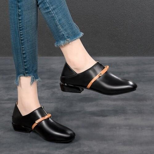 YSHUNIJ 2021 New Korean Version of Deep-mouth Shoes for Women with Soft Leather Shoes and Soft-soled Bean Shoes for Women