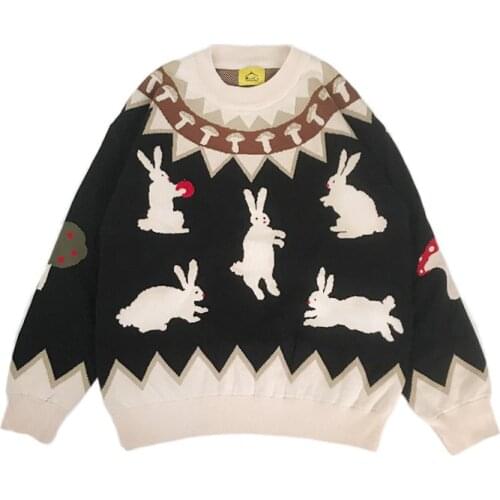 Ladies Thick And Warm Cotton Pullover Sweater Knitwear New O-neck Cartoon Embroidery Casual Loose Womens Pullover