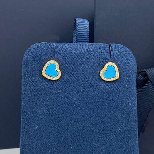 SLJELY Fashion S925 Sterling Silver Jewelry Yellow Gold Color Lagoon Blue Love Heart Small Stud Earrings Women June New Series