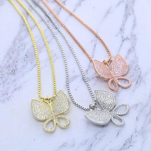 Valentines Day Gift Iced Out AAA Zircon Butterfly Choker Women Fashio Jewelry Box Chain Silver Color Butterflys Charm Necklace