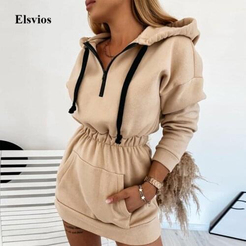 Elegant Long Butterfly Sleeve Hooded Sweatshirt Dress Autumn Casual Ruffle Mini Dress Lady Winter Loose Drawstring A-Line Dress