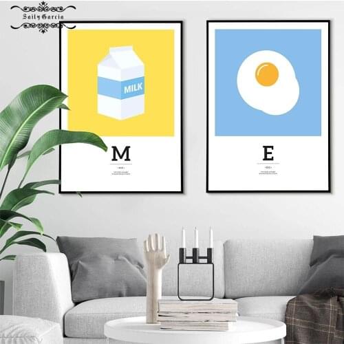 Cartoon Milk Noodle Egg Poster Nordic Minimalist Canvas Painting Wall Art Modular Pictures for Kitchen Modern Home Cuadros Decor