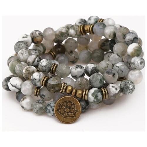 108 beads 8mm elastic adjustable Lotus life tree Buddha OM eye Chakra Reiki agate Onyx Yoga Bracelet necklace oko98