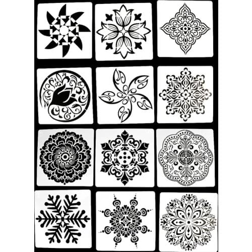 12Pcs/Set Mandala Pattern Painting Stencils DIY Wall Painting Scrapbook Coloring Album Journal Decorative Embossing Templates