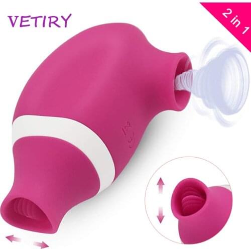 2 in 1 Clit Sucker Vibrator Tongue Vibrator Licking Clitoris Stimulator Nipple Sucking Blowjob Sex Toys for Women Masturbator