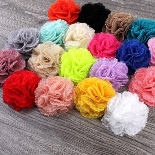 200pcs/lot 7CM 19Colors Newborn Shabby Tulle Mesh Flower For Baby Hair Accessories Chic Artificial Fabric Flowers For Wedding