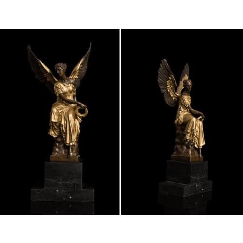 39CM LARGE -TOP COOL HOME OFFCE Christmas decorative art gift - The Goddesses angel Gold-plated bronze statue sculpture