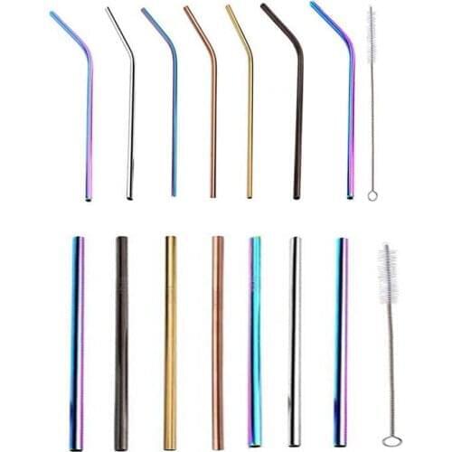 4pcs/pack Reusable Metal Drinking Straws 304 Stainless Steel Sturdy or Upright Drinks Straw for Mugs with Cleaning Brush