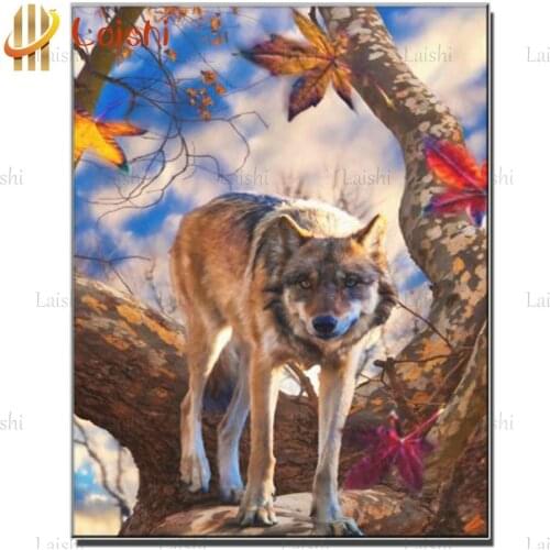 Diamond Embroidery Wolf on the tree 5D Cross Stitch Diamond Painting Rhinestone Full Square round stones Beadwork Diamond Mosaic