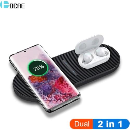 20W 2 in 1 Wireless Charger Pad for iPhone 12 11 XS X 8 AirPods Pro Dual Qi Fast Charging For Samsung S20 S10 Buds Xiaomi Huawei