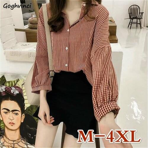 Blouses Shirts Women Loose Large Size M-4XL Plaid All-match Shirt Womens Korean Style Fashion Retro Streetwear Chic Ulzzang New