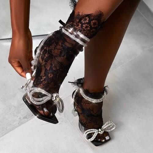 Sexy High Heels Women Gladiator Sandals Ladies Rhinestone Bow Shoes Summer Fashion Party Dress Shoe Buckles Pumps Plus Size 42