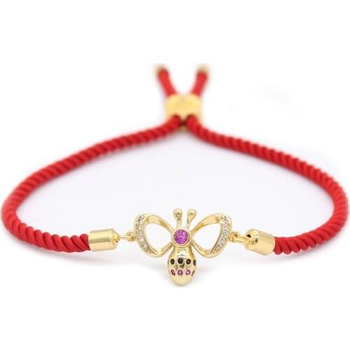 Golden Bee Shape Cubic Ziconia Bracelets Red Rope Handmade Bracelet for Women Fashion Jewelry Wholesale MBR180247