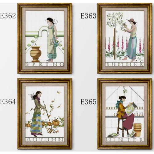 Fishxx Cross Stitch E362-E365 Character Pattern Busy Four Seasons Plant Observation Diary