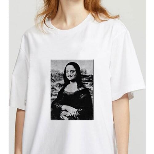 Women Aesthetics funny Tshirts 2021 women New summer spoof Mona Lisa Printed T Shirts Casual Short Sleeves Female streetclothing
