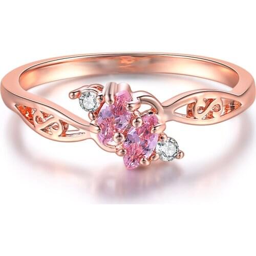 Hainon Wedding Crystal Silver Color Rings Flower Design Engagement Pink Purple Cubic Zircon Ring Fashion For Women Jewelry Gifts