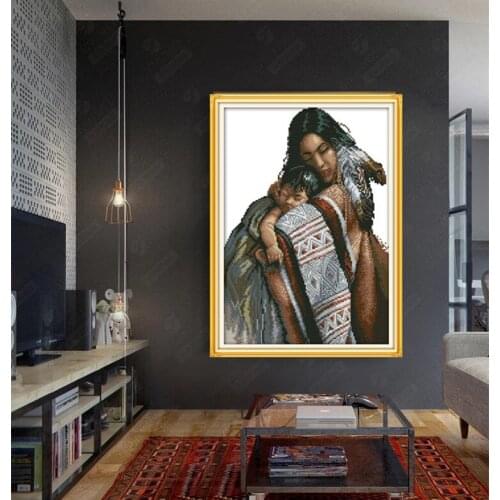 Indian mother and child Cross Stitch Kits Printed pattern canvas Embroidery Needlework set Bedroom Easy Cross-stitch Home Decor