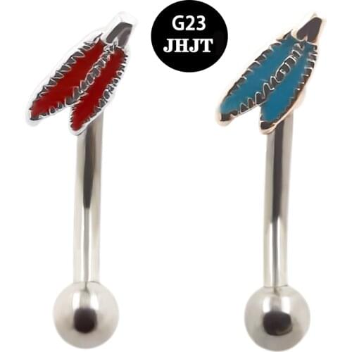 JHJT 16G Eyebrow Ring G23 Titanium Cartilage Punk Feather Eyebrow Piercing Studs Body Jewelry