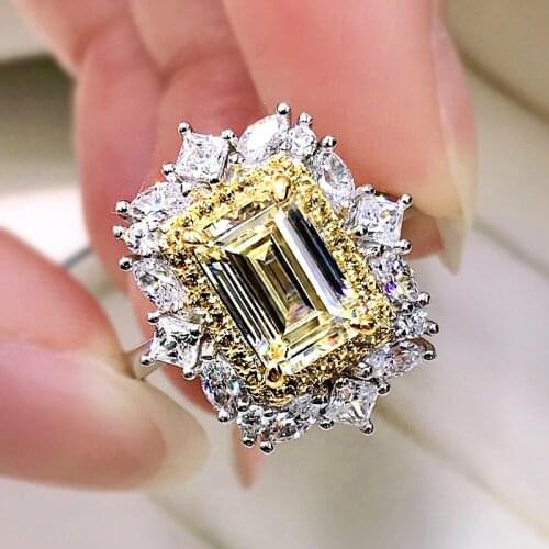 Luxury Female Natural Sapphire Stone Ring Sterling Silver Engagement Ring Crystal Big Square Wedding Rings For Women