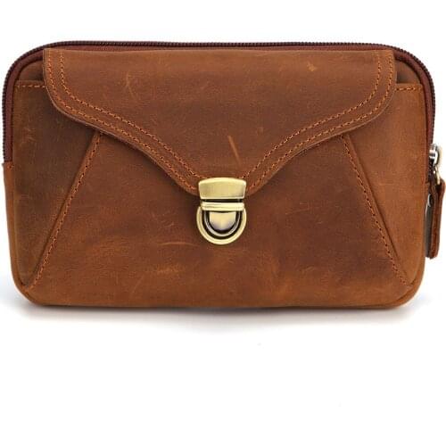 Leather men Casual Small Waist Bag Cowhide Bum Bag men Waist Belt Pack Cigarette Case Phone Holder Sport Waist Belt Case Pouch