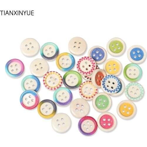 TIANXINYUE 15mm Round Wooden Button Scrapbooking Random color Painting Buttons,DIY Clothing Accessories
