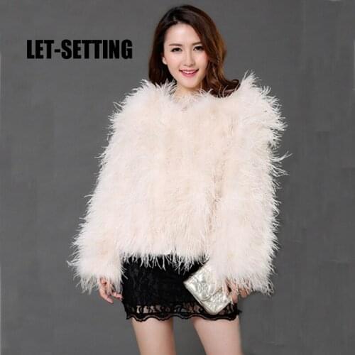 Women long ostrich feather wings plus size wool fur jacket festival sexy fashion vintage coat 2XL 3XL, 4XL black white pink gray