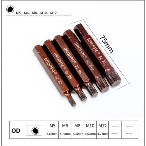 New 5pcs L75MM Magnetic Spline bit M4 M5 M6 M8 M10 S2 Steel 3/8" 10mm Hex Screwdriver Bits