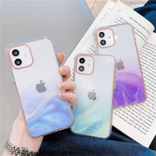 Fashion Light Color Watercolor Marble Phone Case For iPhone 11 12 Pro X XR XS Max 7 8 Plus SE 2020 Shockproof Hard PC Cover