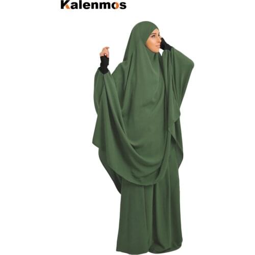 Muslim Women Two-Piece Set Prayer Garment Dress Hijab Long Khimar Abaya Jilbab Outfit Ramadan Skirt Abayas Islamic Clothes Niqab