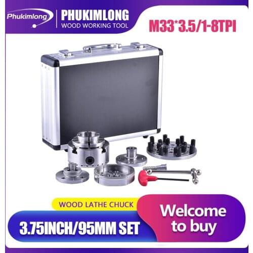 Phukimlong 3.75"inch 95mm 4-Jaws Self-center Wood Turning Lathe Chuck Set Accessories Suits Scroll chuck 4 Number Of chucks
