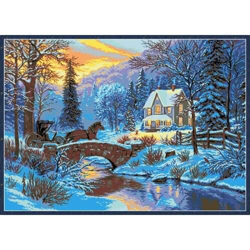 Winter Snow Scene Counted Cross Stitch Kits Printed Canvas 11CT 14CT Embroidery Needlework Sets DIY Handmade Home Decor Painting