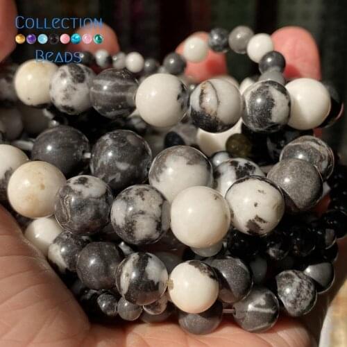 Natural White Black Zebra Jaspers Loose Round Beads For Jewelry Making 4-12 mm Diy Bracelets Accessories 15" Wholesale