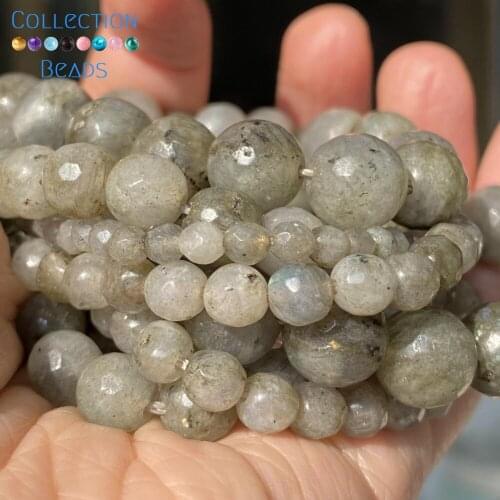 Natural Faceted Labradorite Larvikite Stone Loose Round Bead For Jewelry Making 4-10 MM DIY Bracelets Accessories Wholesale