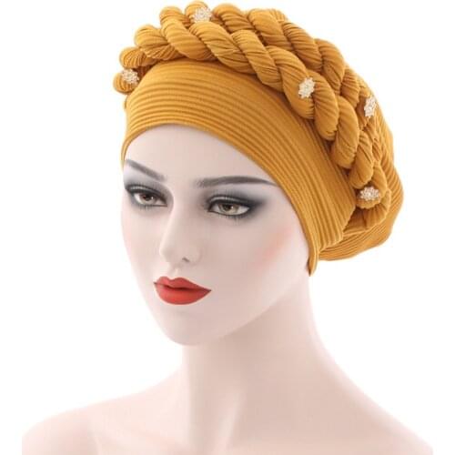 Latest Designs African Accessories Auto Gele Aso Oke Headtie Nigerian Wedding Gele Ready Wear Turban Head Wraps Africa Clothing