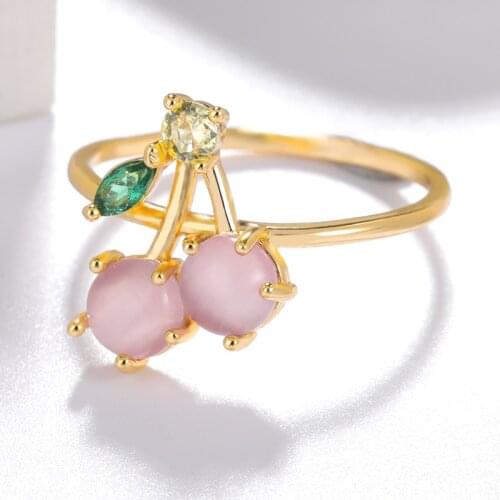 2021 New Crystal Apple Strawberry Cherry Peach Grape Rings For Women Cute Fruit Gem Rings Sweet Jewelry For Kids Christmas Gifts