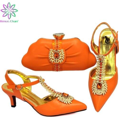 New Arrival Orange Color Shoes and Bag Set African Sets 2021 Shoes and Bags To Match African Shoe and Bag Set for Party In Women