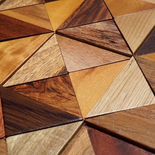 Factory Wholesale Old Boat Wood triangle wall panel Chinese style Wood Mosaic tile Wall sticker for TV background Art Wall Decor