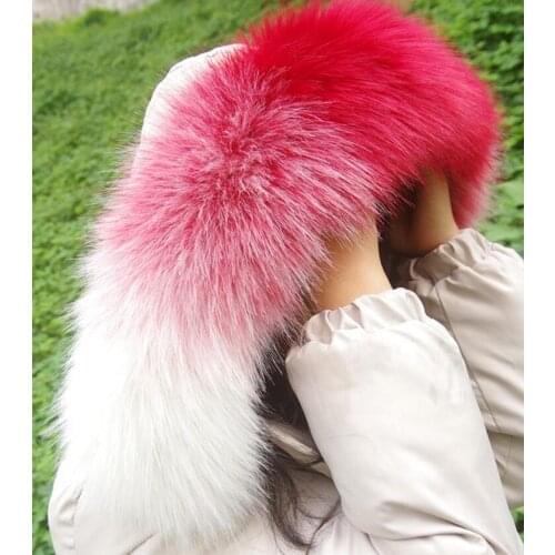 Autumn winter womens faux Raccoon fox fur collar gradient color faux collar muffler scarf hooded fur collar cap fur scarf R2556